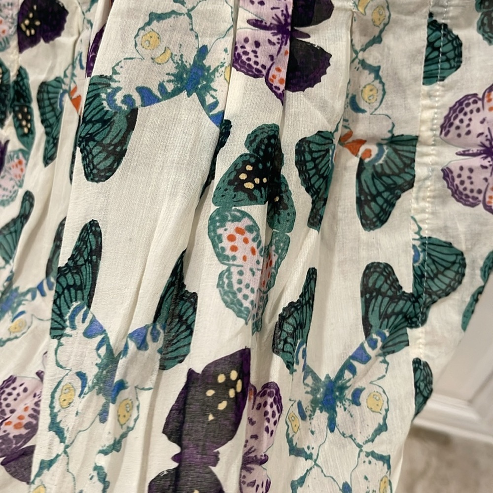 Anthropologie Maeve Abella Pintuck Butterfly Cotton Shirt Blouse Sz 2  XS - Picture 9 of 16